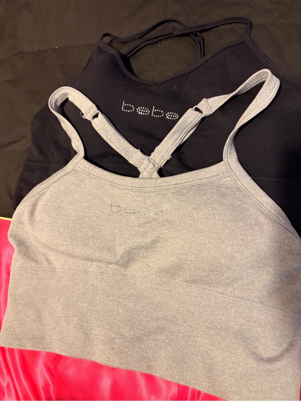 bebe Women's Seamless Ribbed Bralette - Gray and Black